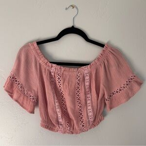Love Tree Pink Flutter Sleeve Smocked Crop Blouse